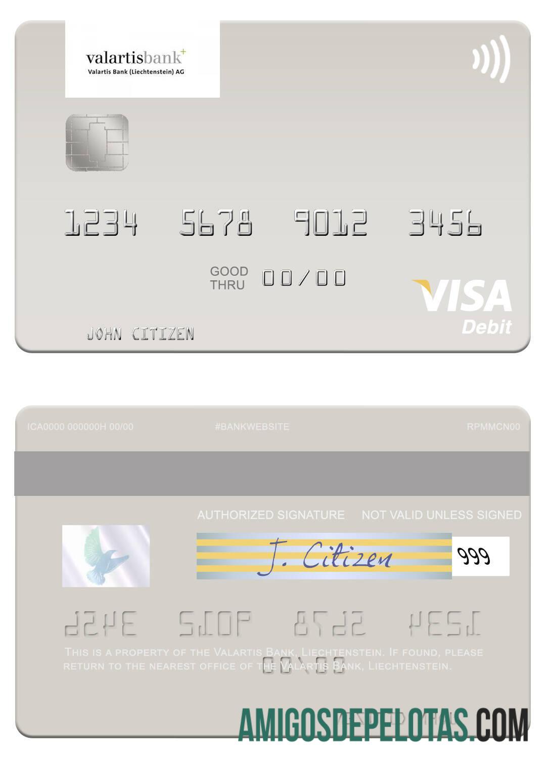 Liechtenstein Valartis Bank Visa Debit Card template